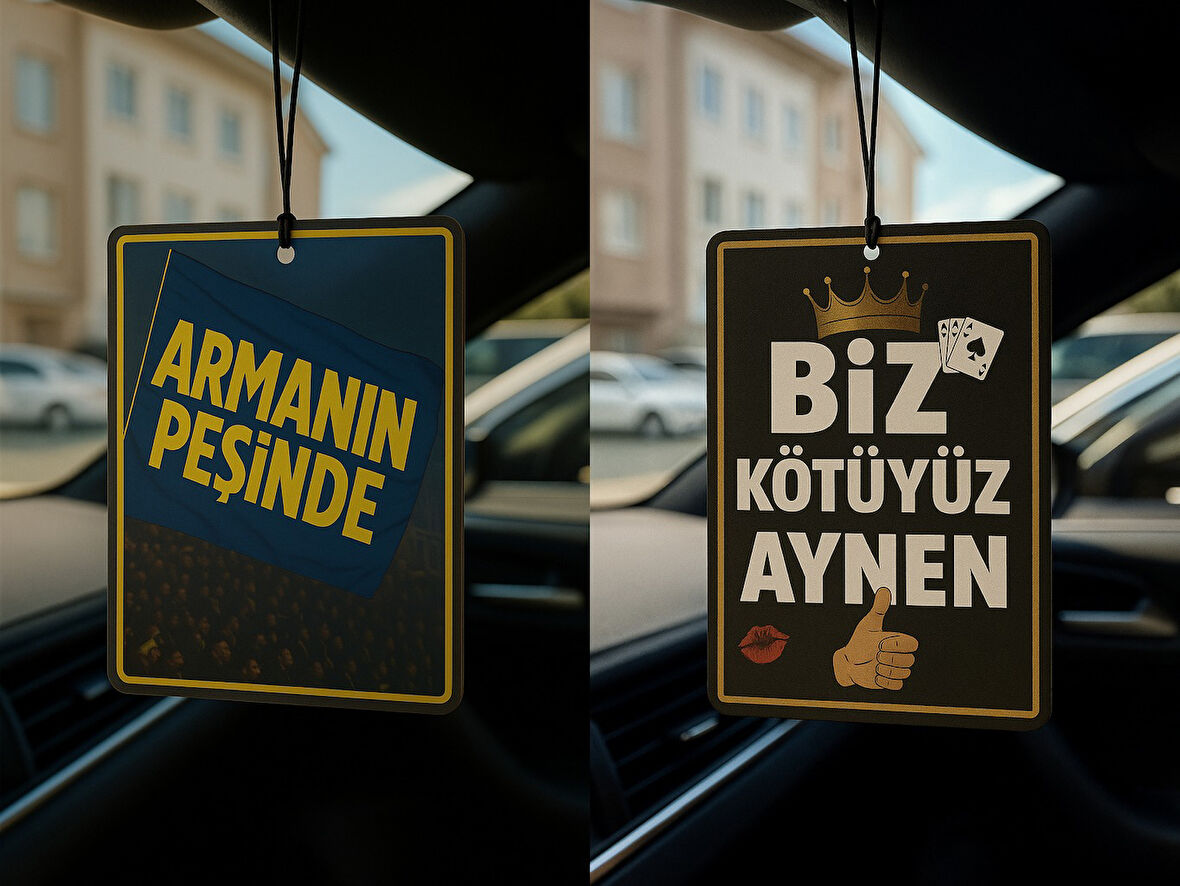 Sarı Lacivert Armanın Peşinde ve Biz Kötüyüz Aynen - İkili Oto Kokusu - Dekoratif Araç Kokusu ve Aksesuarı