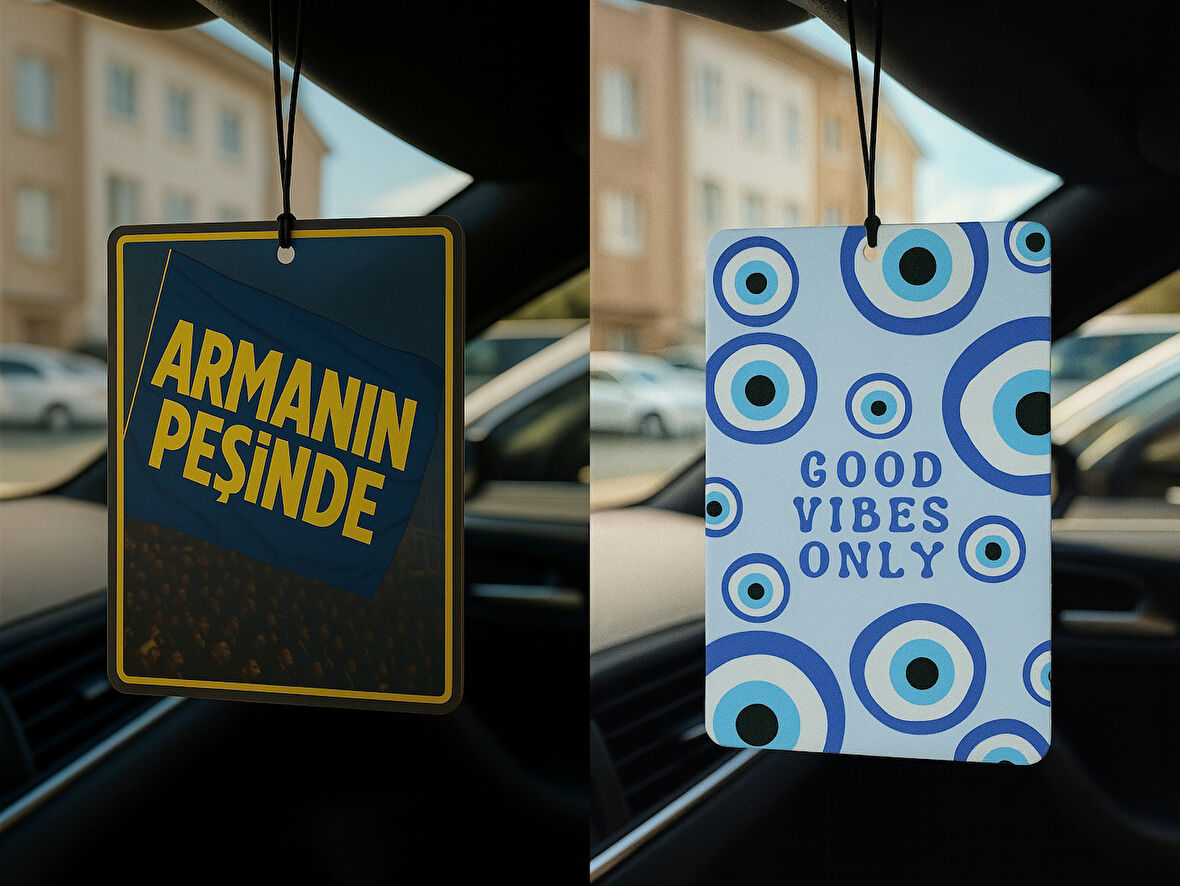 Sarı Lacivert Armanın Peşinde ve Nazar Boncuğu - İkili Oto Kokusu - Dekoratif Araç Kokusu ve Aksesuarı