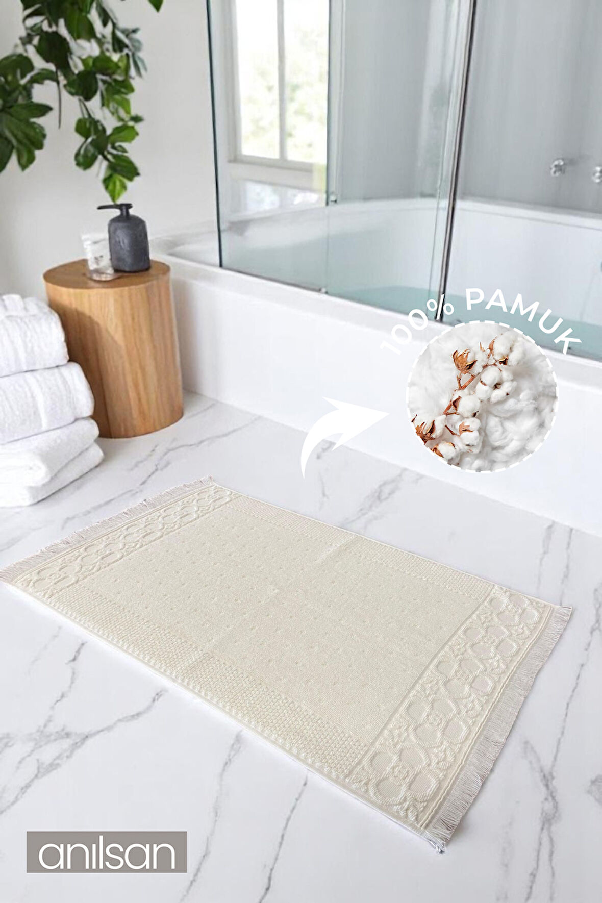 Fesun Ekru Ayak Havlusu - 50x70 Cm, 270 Gr, %100 Pamuk, Spa Ve Otel Banyo Paspası, Günlük Kullanıma Uygun