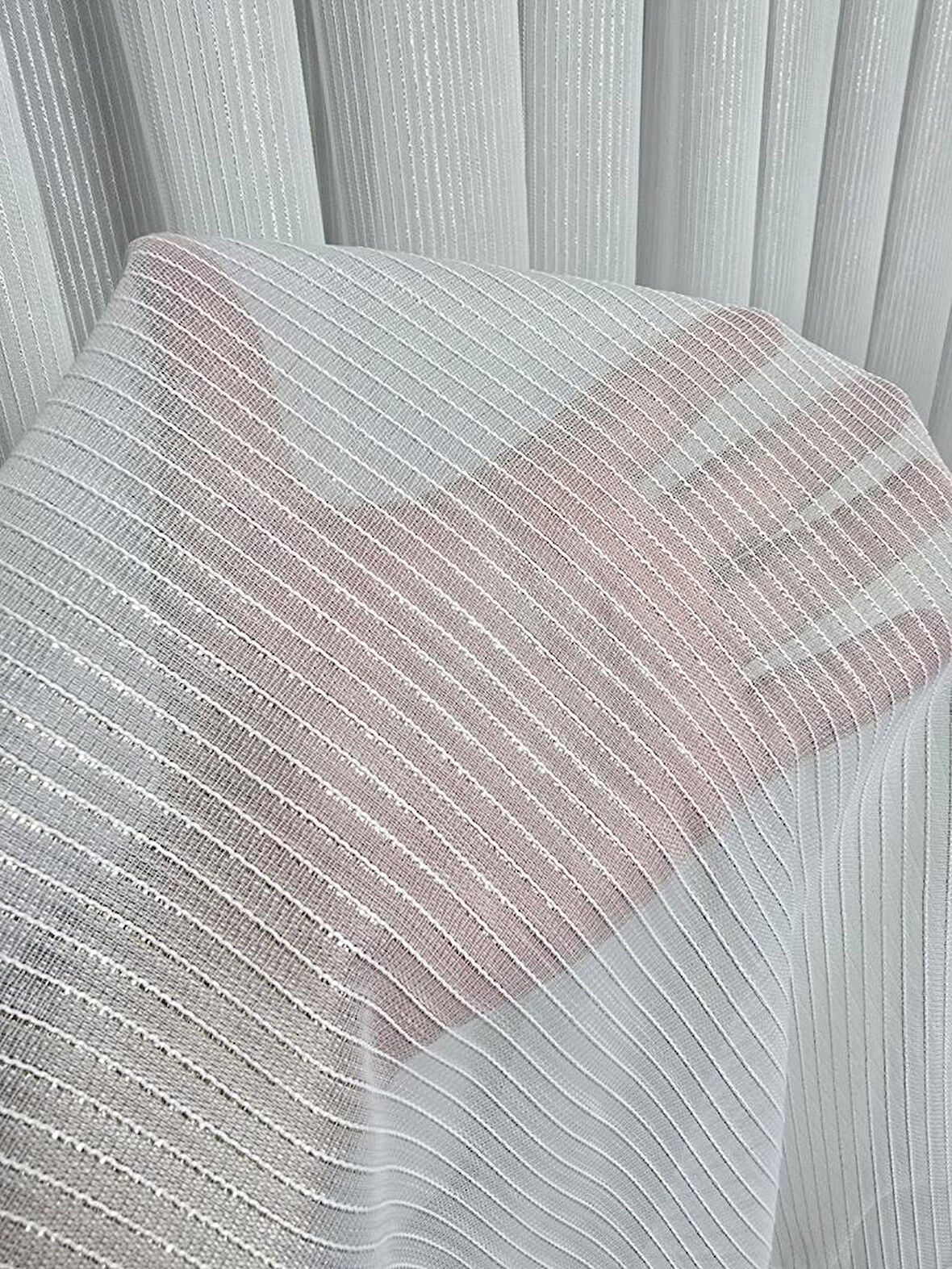 Çizgili Gold Simli Tül Perde Ekru 1 e 3 Pileli ET4020GOLD