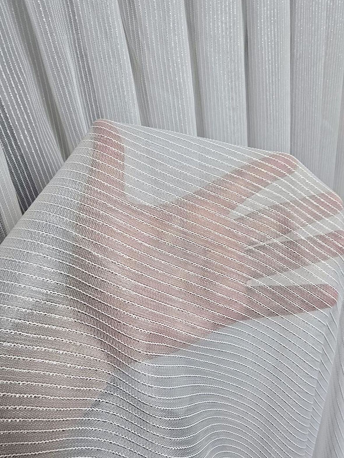 Çizgili Gümüş Simli Tül Perde Ekru 1 e 2,5 Pileli ET4020GUMUS