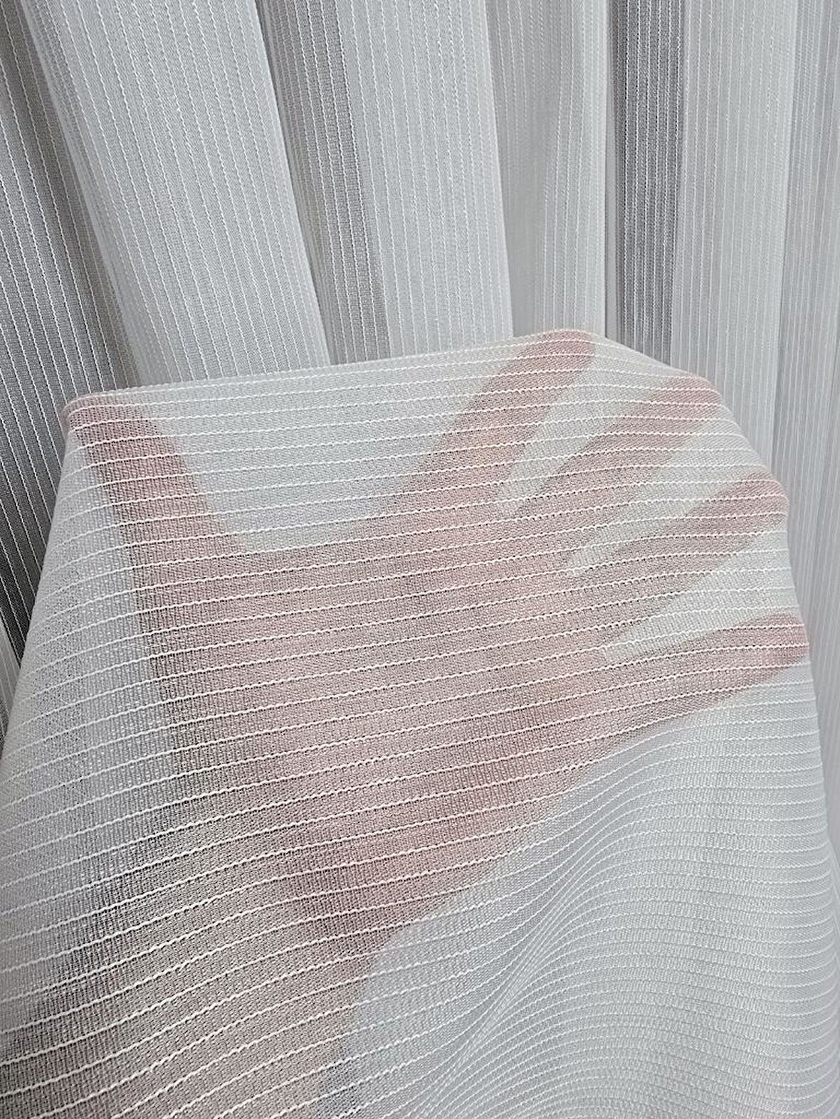 Çizgili Şeffaf Simli Şık Tül Perde Ekru 1 e 2,5 Pileli ET4020SIMLI