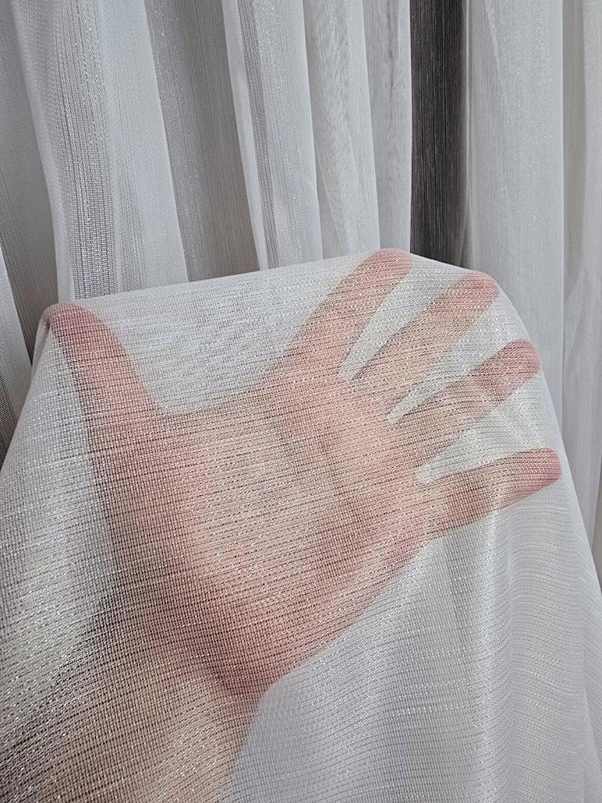 Vakkorama Simli Kumaşlı Kalın Tül Perde Ekru 1 e 2,5 Pileli ET4030SIMLI