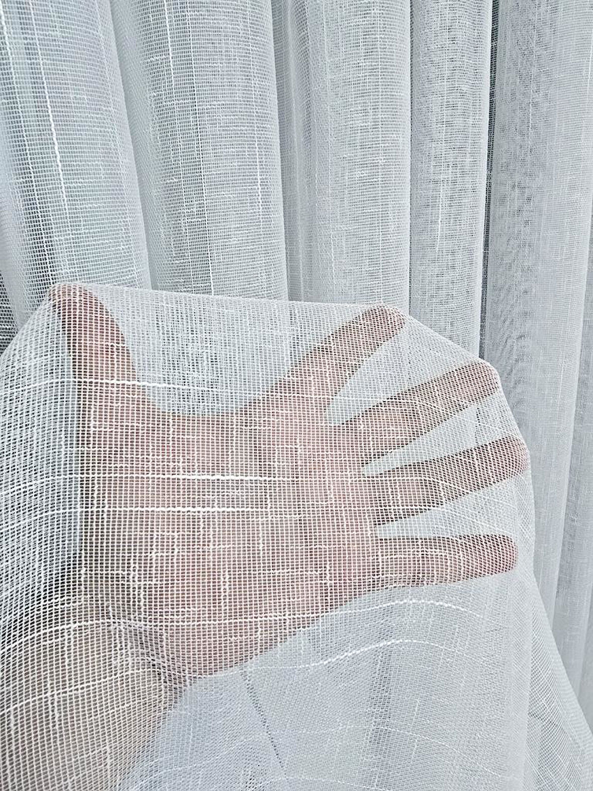 Naturel Keten Dokulu Şık Tül Perde Ekru 1 e 2,5 Pileli ET5002NATUREL