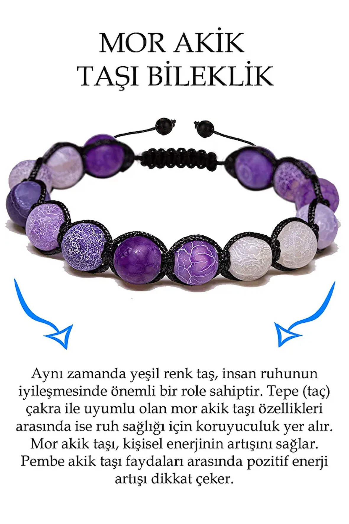 Sertifikalı Açık Mor Gri Akik Taşı Bileklik - Makrome