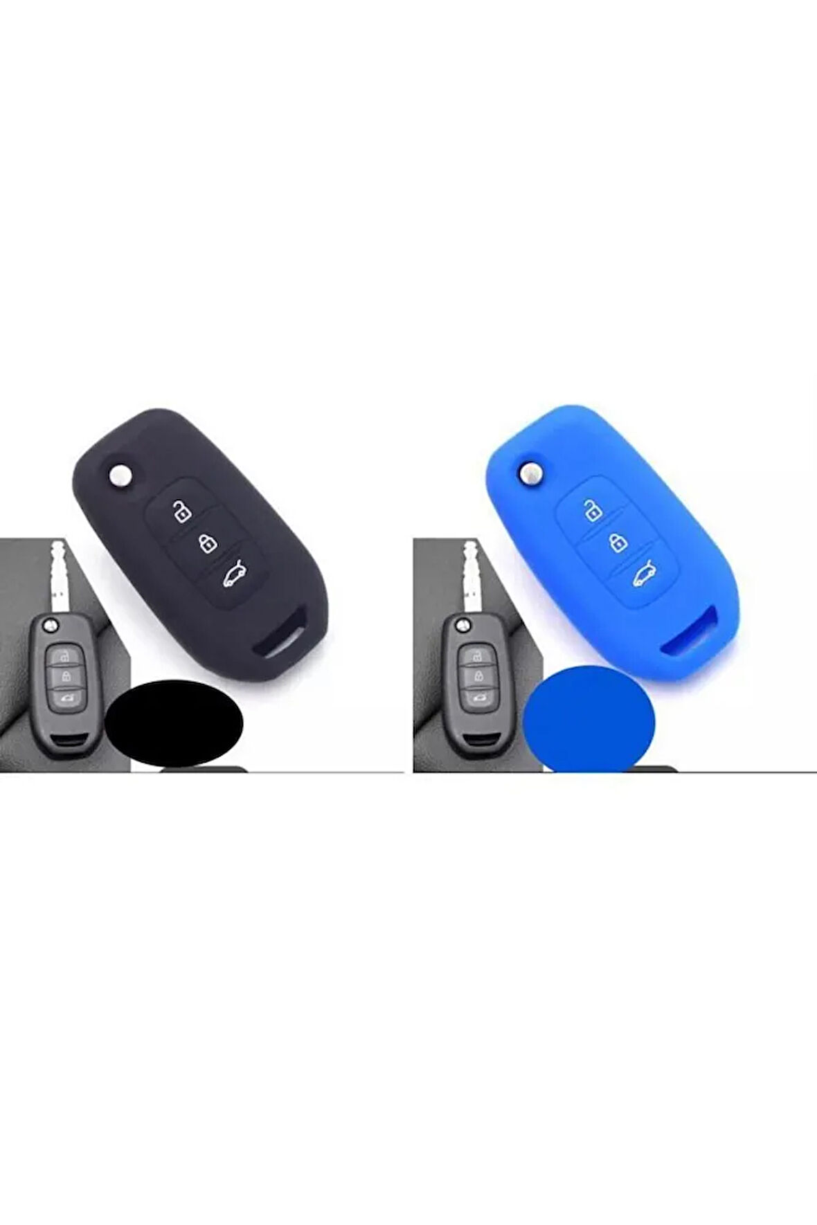 2 Adet Megane 4 Joy - Clio 5 Ve Koleos Silikon Anahtar Koruma Kılıfı Siyah Ve Mavi Renk