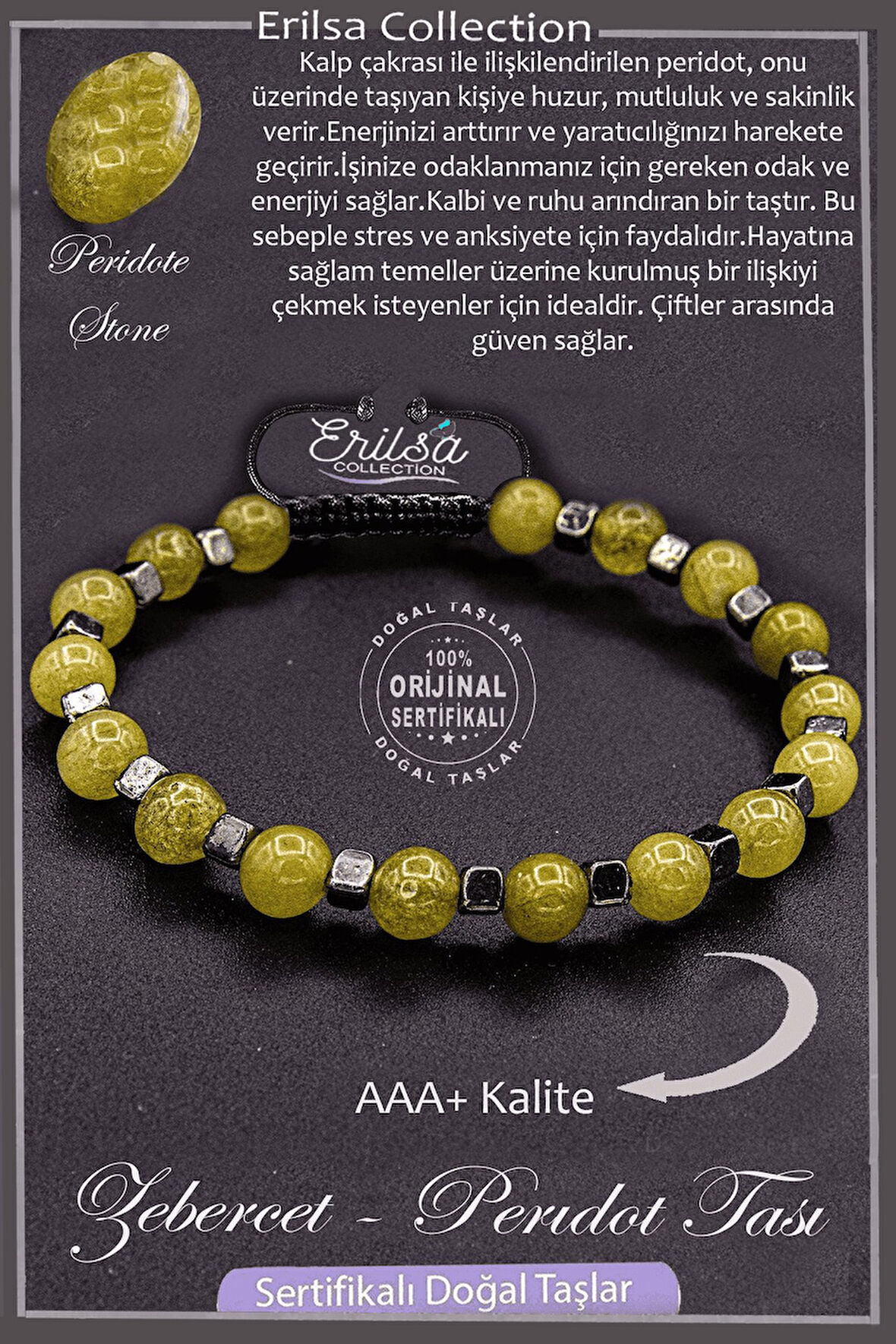 Sertifikalı AAA+ Kalite Gerçek Terahertz - Zebercet - Peridot Taşı Bileklik