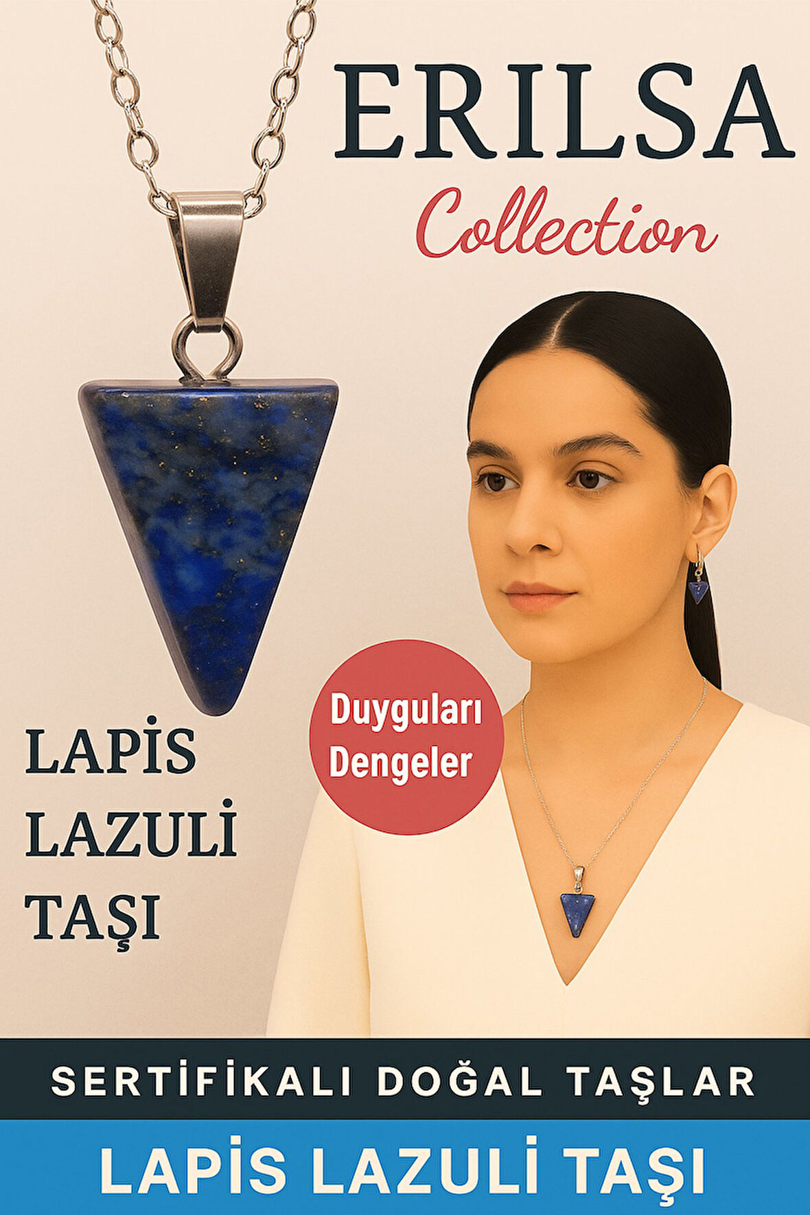 Sertifikalı Piramit Model Lapis Lazuli Taşı Kolye - Duyguları Dengeleyen Doğal Taş