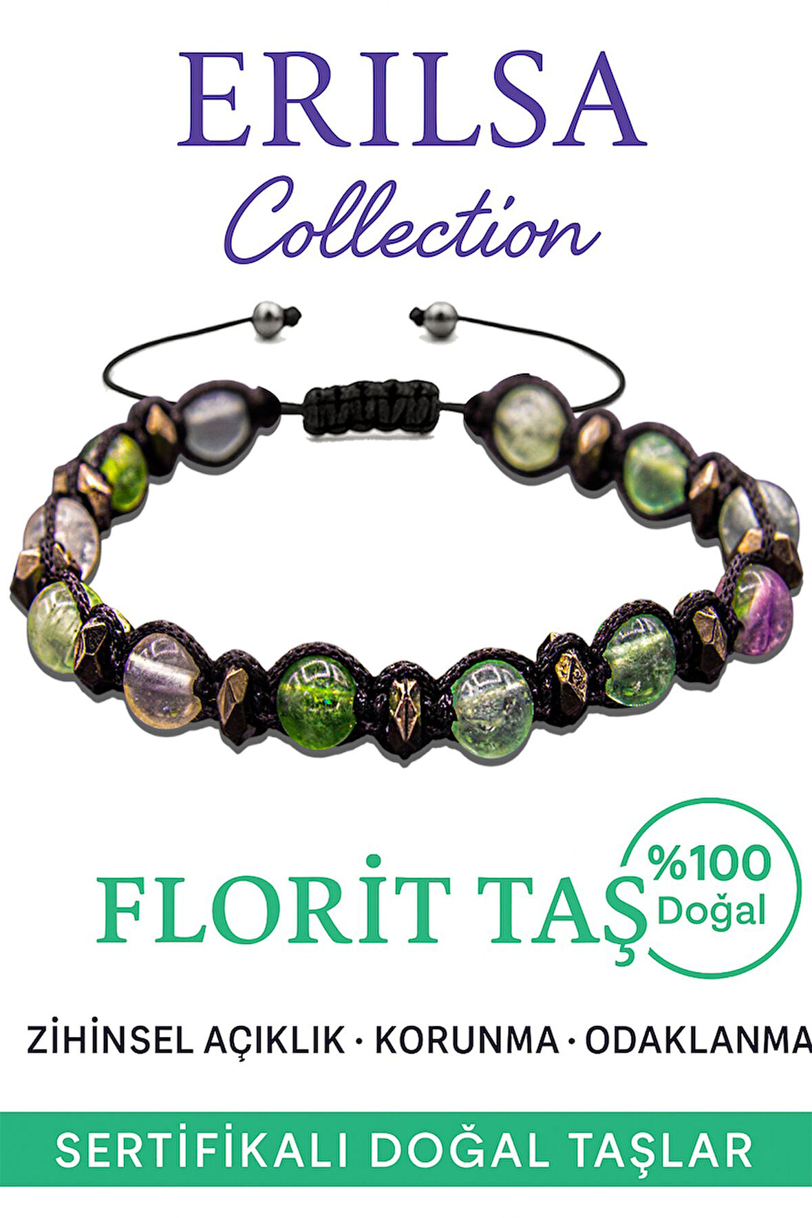 Sertifikalı Terahertz & Florit Taşı Bileklik – Zihinsel Netlik ve Enerji Koruması