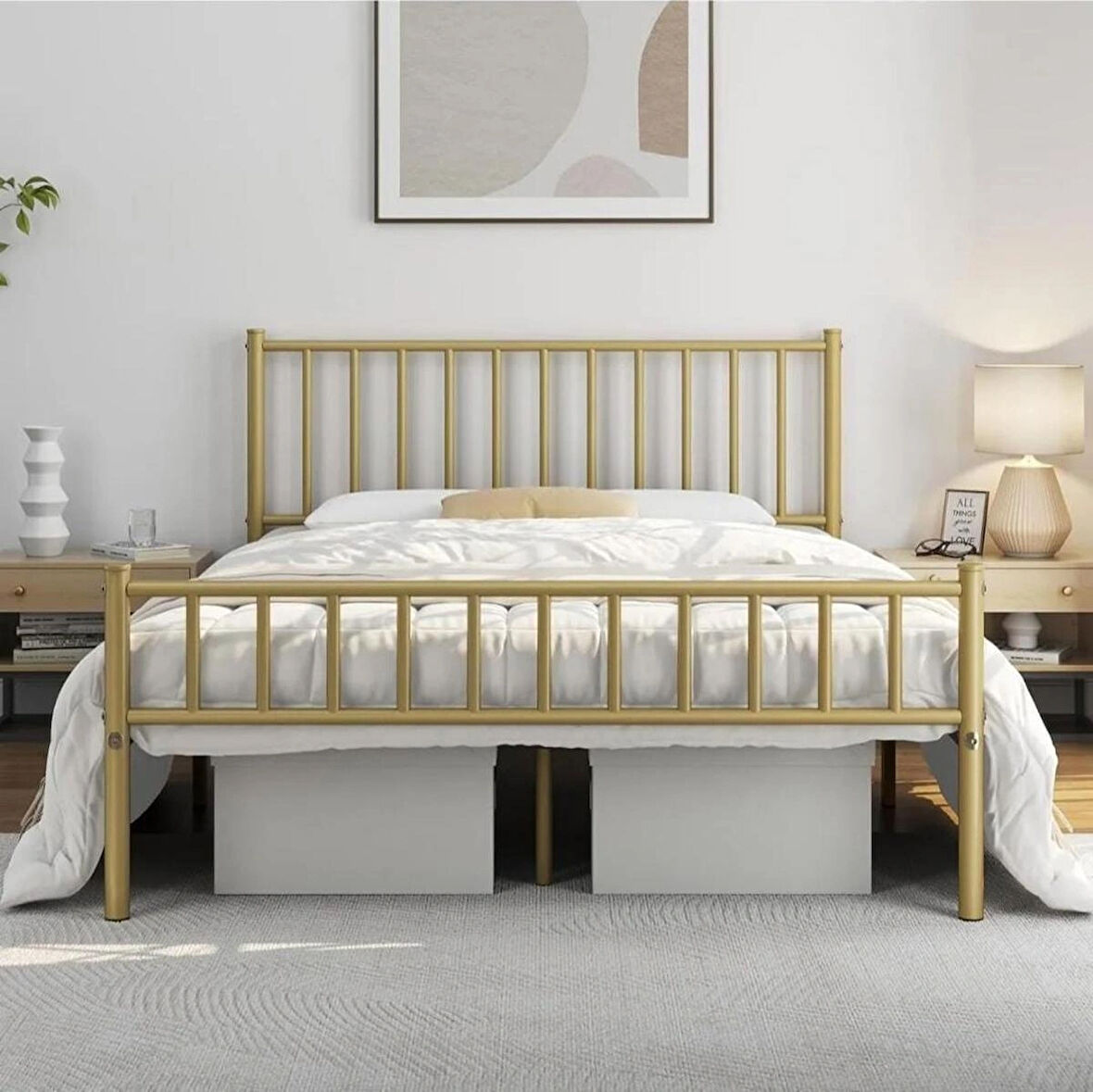 HFT HOME Metal Karyola, Çınar Metal Karyola Siyah Beyaz Gold renk seçenekli, Çift Kişilik