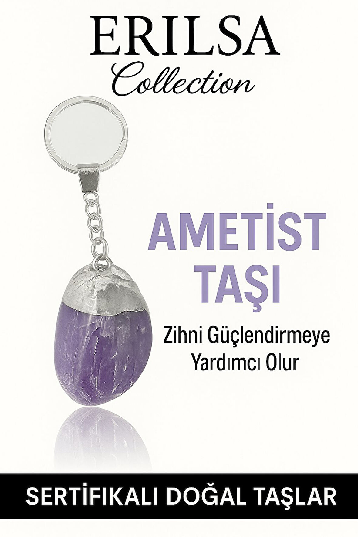 Sertifikalı Ametist Taşı Anahtarlık – Stres Azaltıcı ve Negatif Enerji Temizleyici Taş
