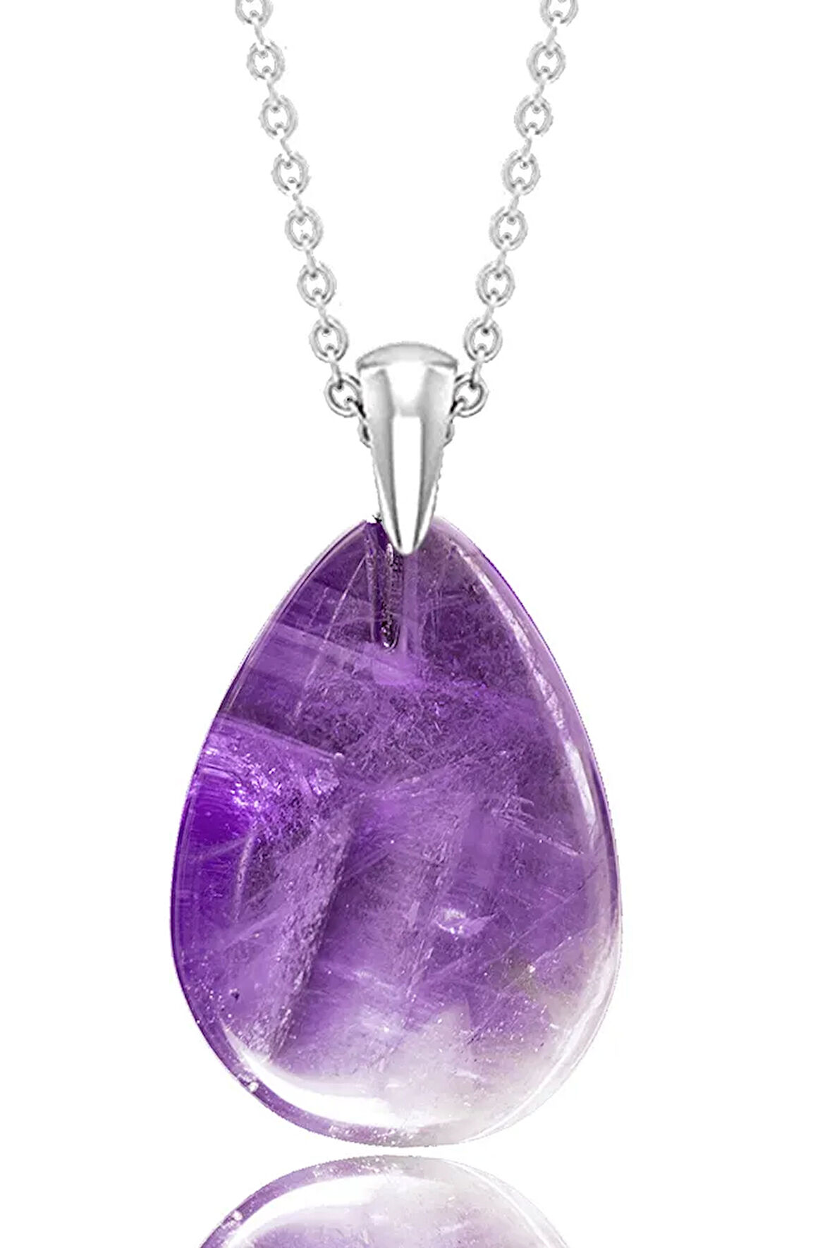 Sertifikalı Damla Model Ametist Taşı Kolye - 20mm (GÜMÜŞ APARATLI)