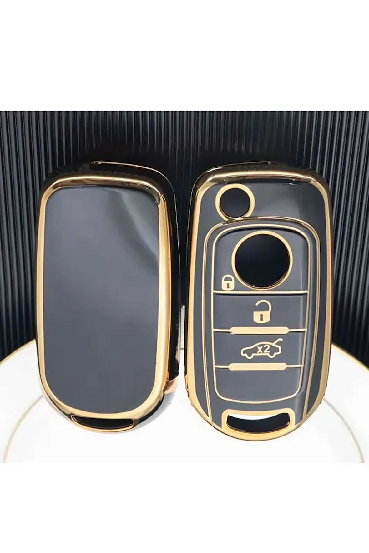 Fiat Egea 500X Uyumlu Anahtar Koruma Kılıfı Siyah/Gold  2.Resime Lütfen Bakınız