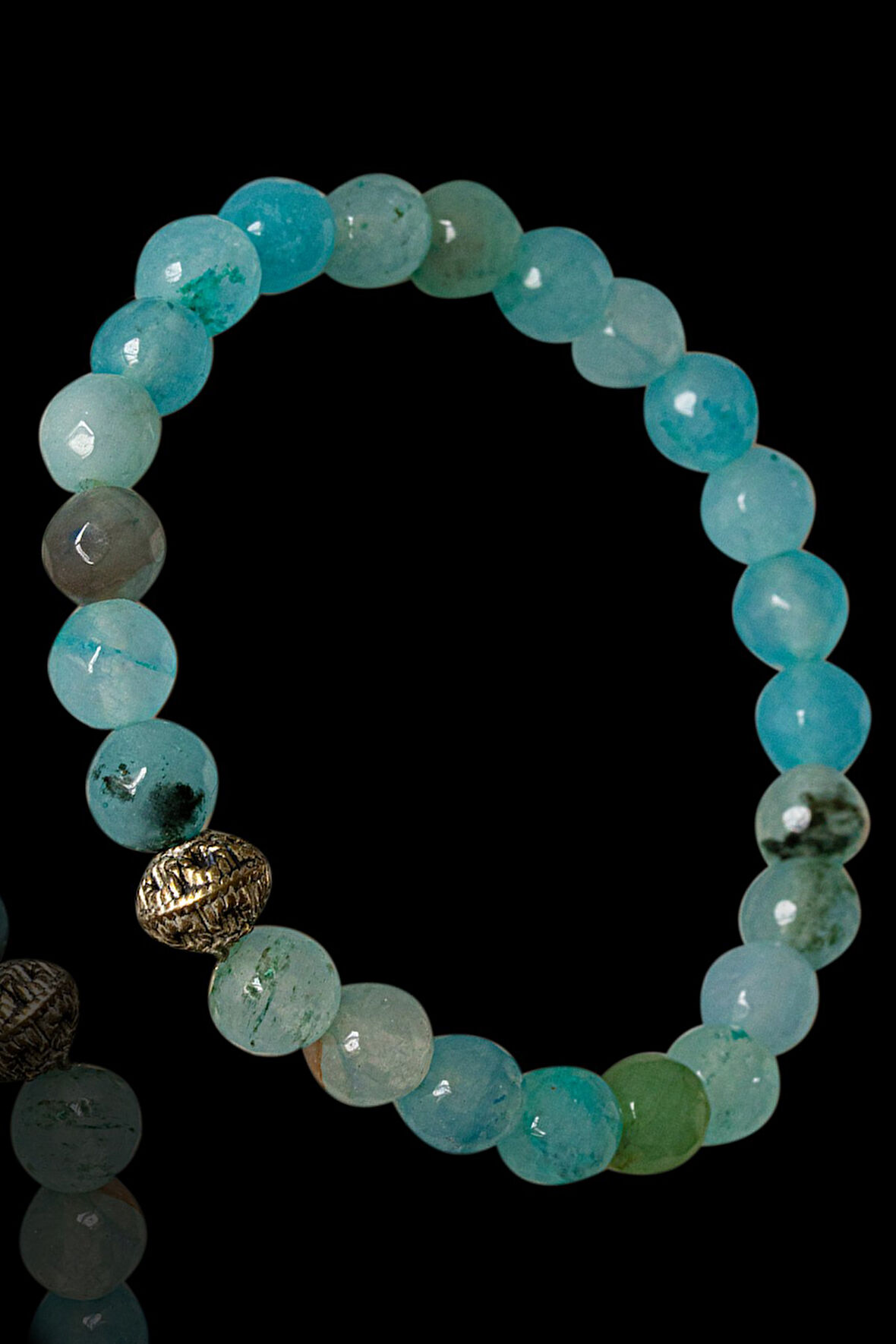 Sertifikalı Fasetli Mavi Akik Taşı Bileklik - Gümüş Aparatlı