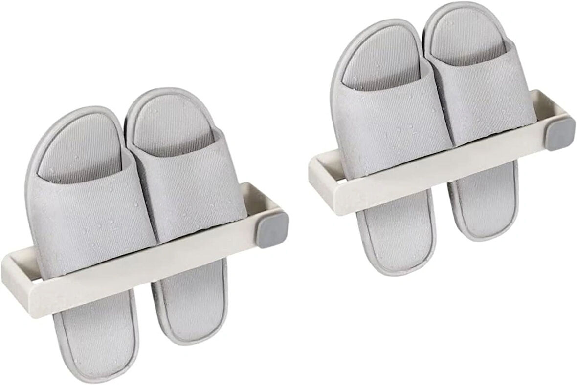 Microcase Yapışkanlı Terlik Askılığı Çok Fonksiyonlu Portatif Terlik Havlu Rafı - BEYAZ (FİLDİŞİ) AL4932 2 Adet