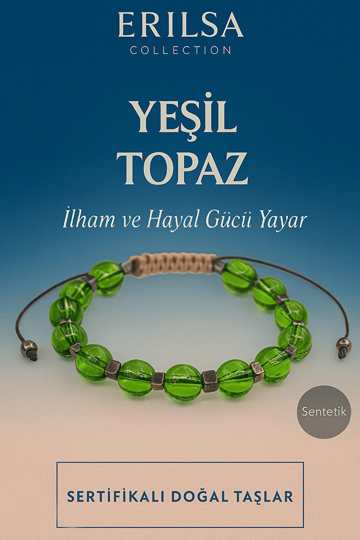 Sertifikalı Sentetik Yeşil Topaz Taş Bileklik – İlham Hayal Gücü ve Pozitif Enerji