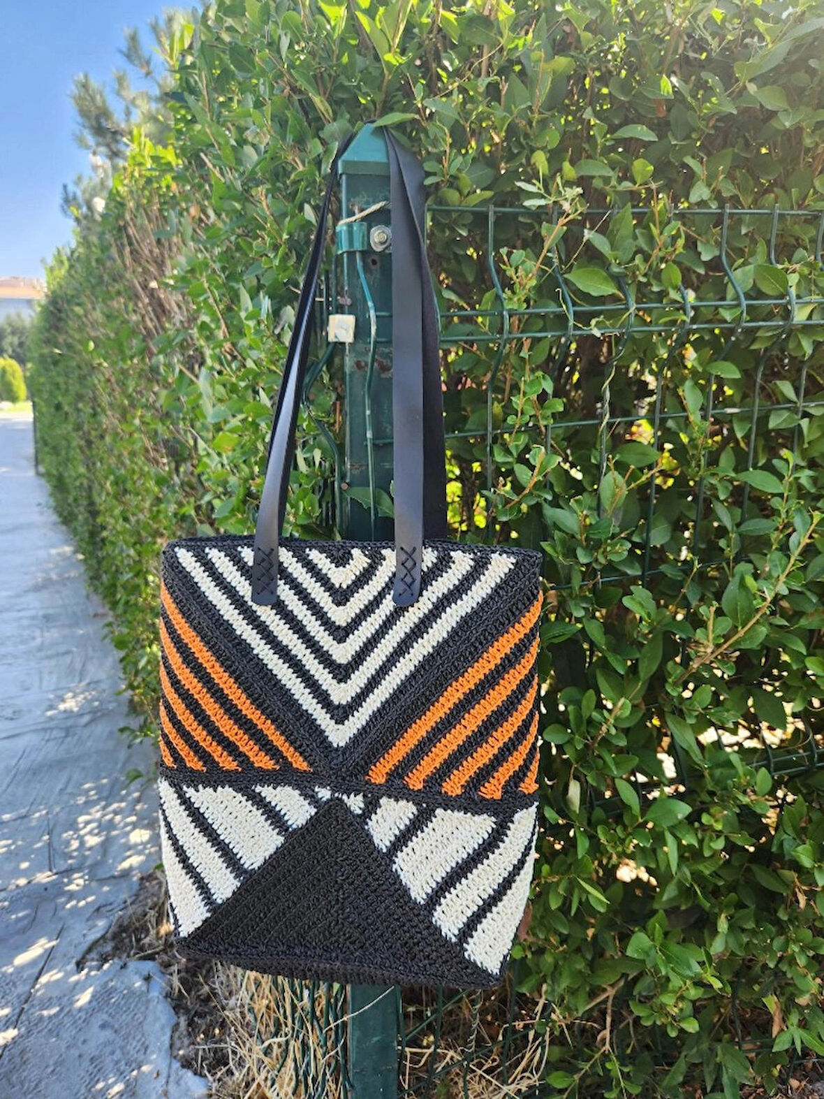 Loewe Model  Puzzle Fold Siyah-krem-turuncu Hasır Kadın Çantası  Siyah