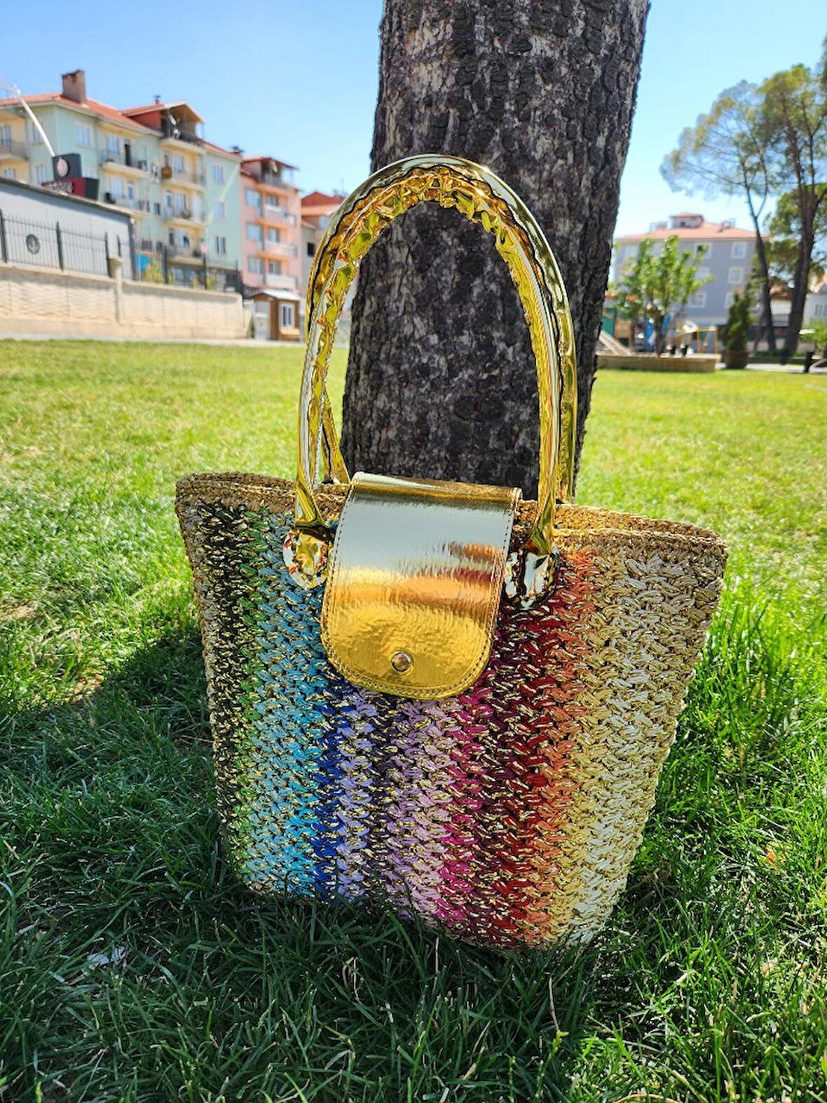 Gold , Işıltılı, Kağıt İp, Renkli, Kadın Omuz Çantası Çok Renkli