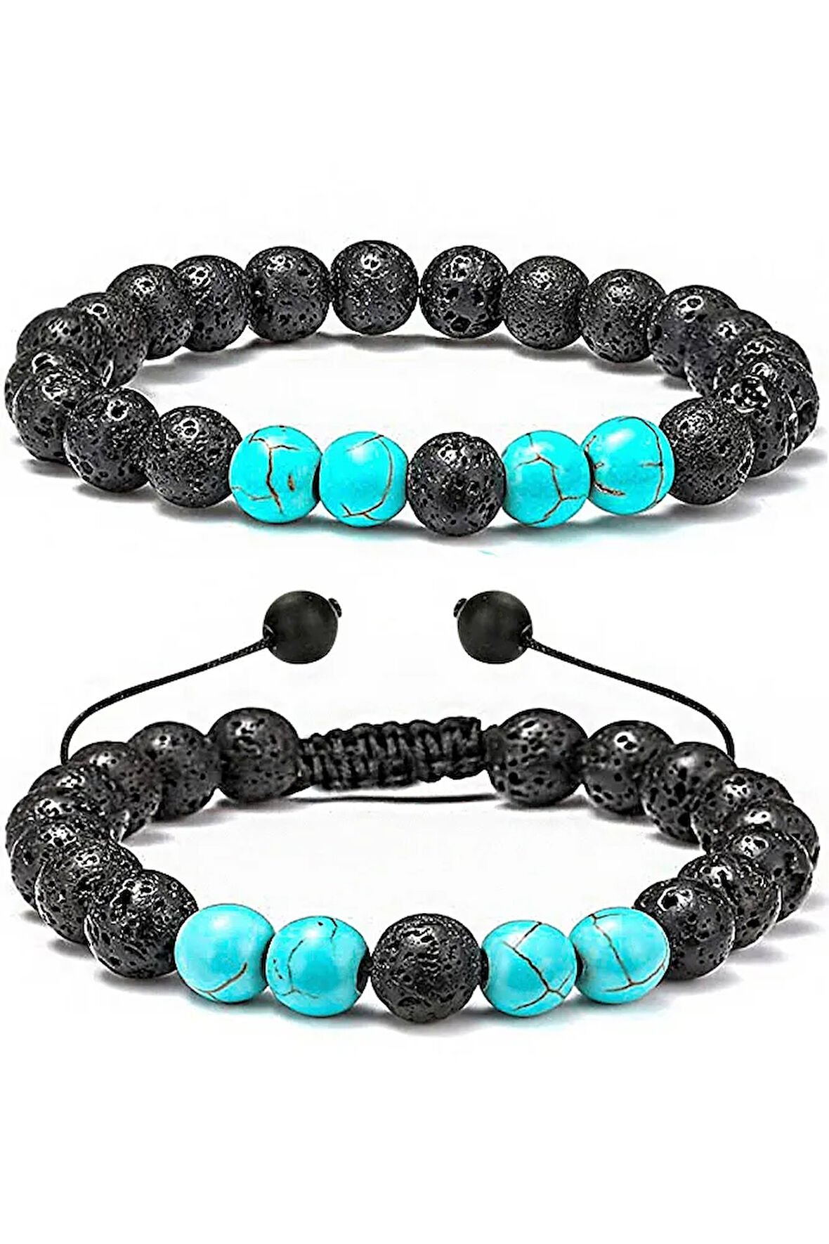 Sertifikalı Doğal Turkuaz Volkanik Lav Taşı Doğal Taş Bileklik Seti