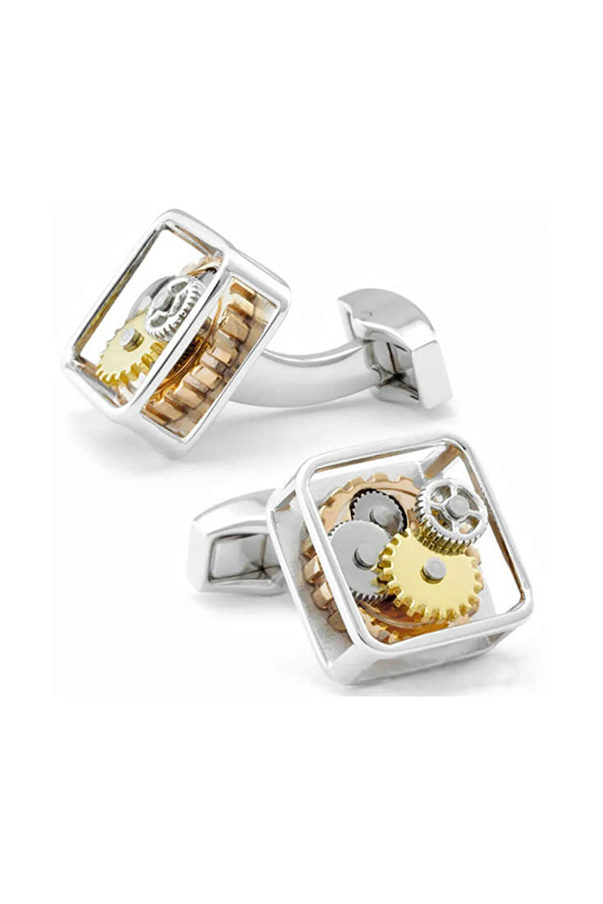 Erkek Gümüş Çerçeveli Saat Dişlisi Kol Düğmesi Fhjlqsuv