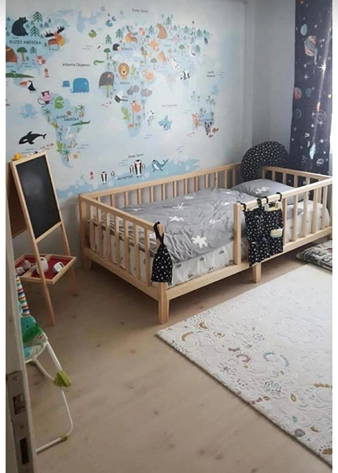 HFTHOME Unisex Montessori Bebek Ve Çocuk Karyolası Doğal Ahşap Yatak