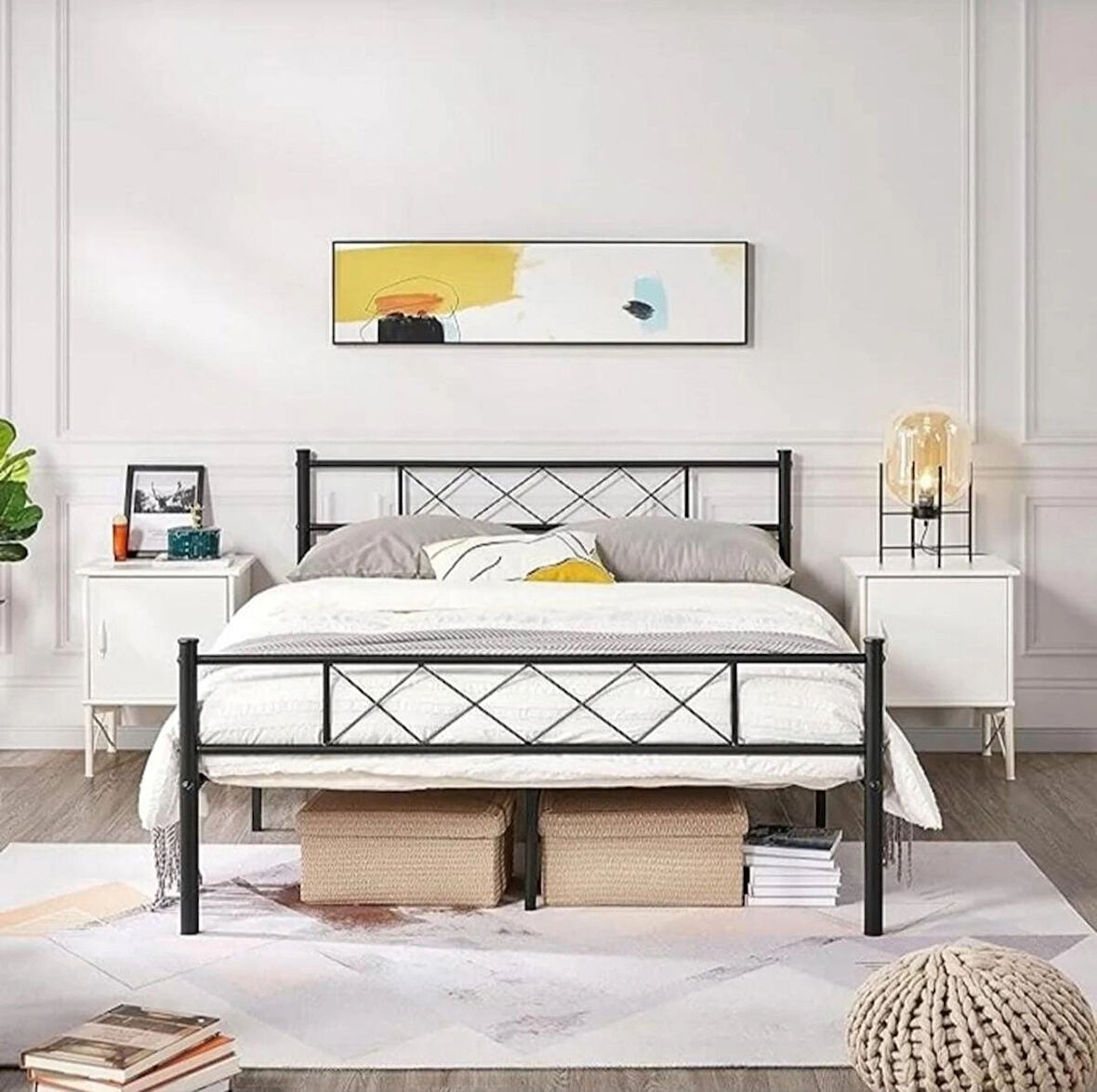 HFT HOME Metal Karyola, Çınar Metal Karyola Siyah Beyaz Gold renk seçenekli, Çift Kişilik