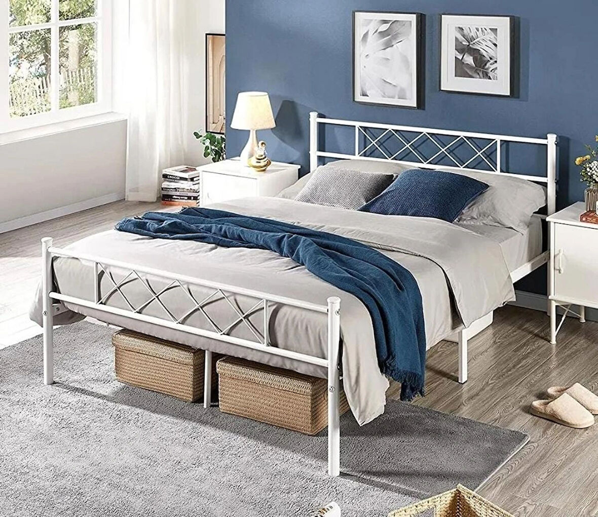 HFT HOME Metal Karyola, Çınar Metal Karyola Siyah Beyaz Gold renk seçenekli, Çift Kişilik