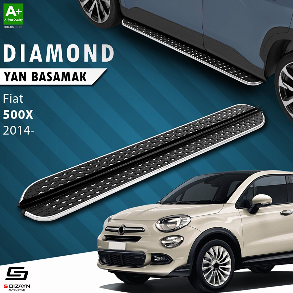 S-Dizayn Fiat 500X Diamond Krom Yan Basamak 173 Cm 2014 Üzeri A+ Kalite