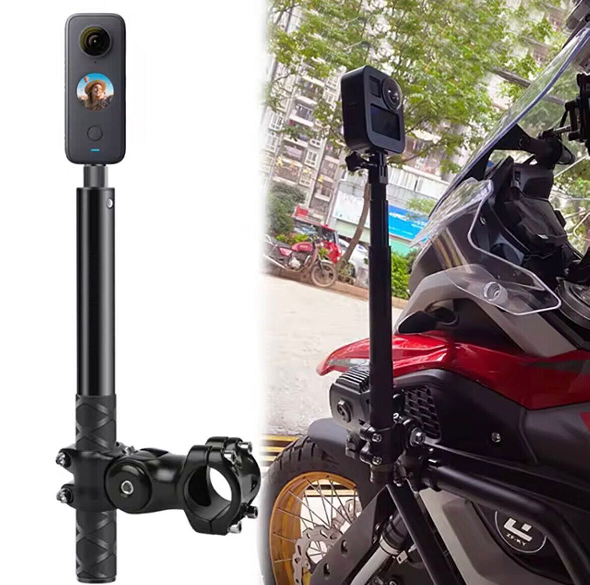 İnsta360 Uyumlu Invisible Selfie Çubuğu (Görünmez) ve Motosiklet Bağlantı Aparatı