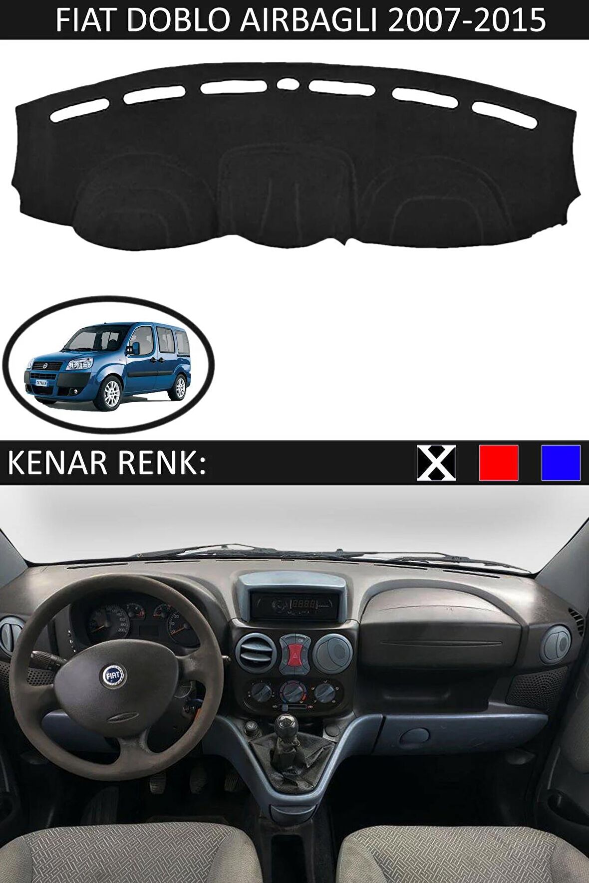 Fiat Egea Ekransız 2007-2022 İçin Uygun Torpido Koruma Halısı Siyah Kenar Renk Mavi