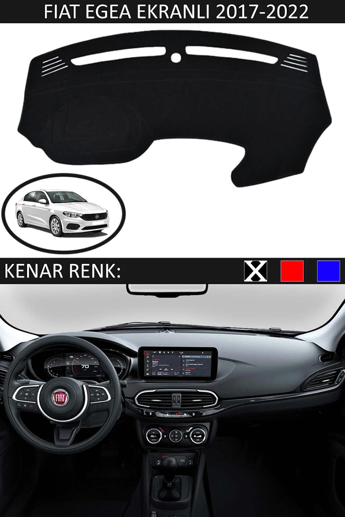 Fiat Fiorino 2007-2020 İçin Uygun Torpido Koruma Halısı Siyah Kenar Renk Siyah