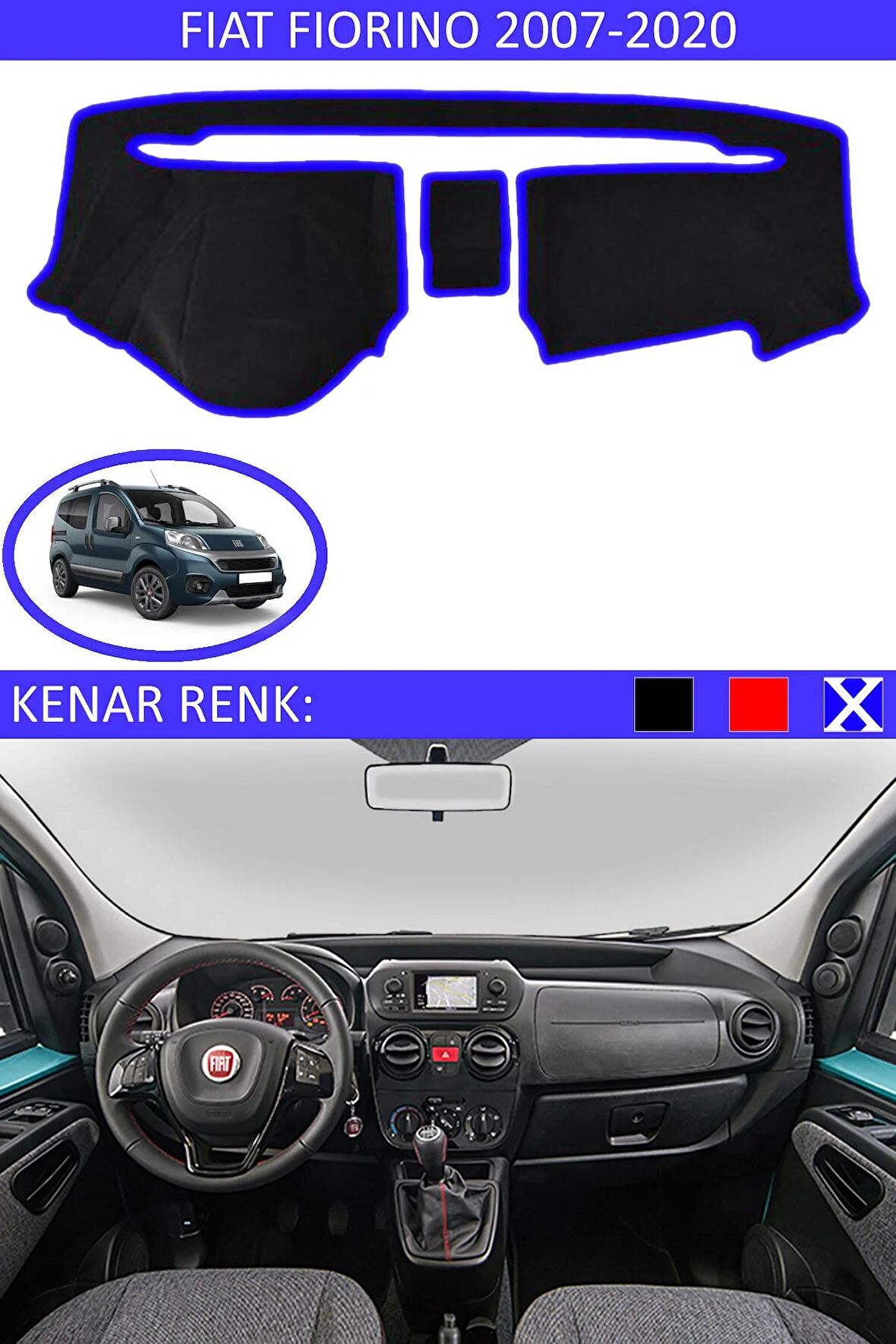 Fiat Linea 2015-2020 İçin Uygun Torpido Koruma Halısı Siyah Kenar Renk Mavi