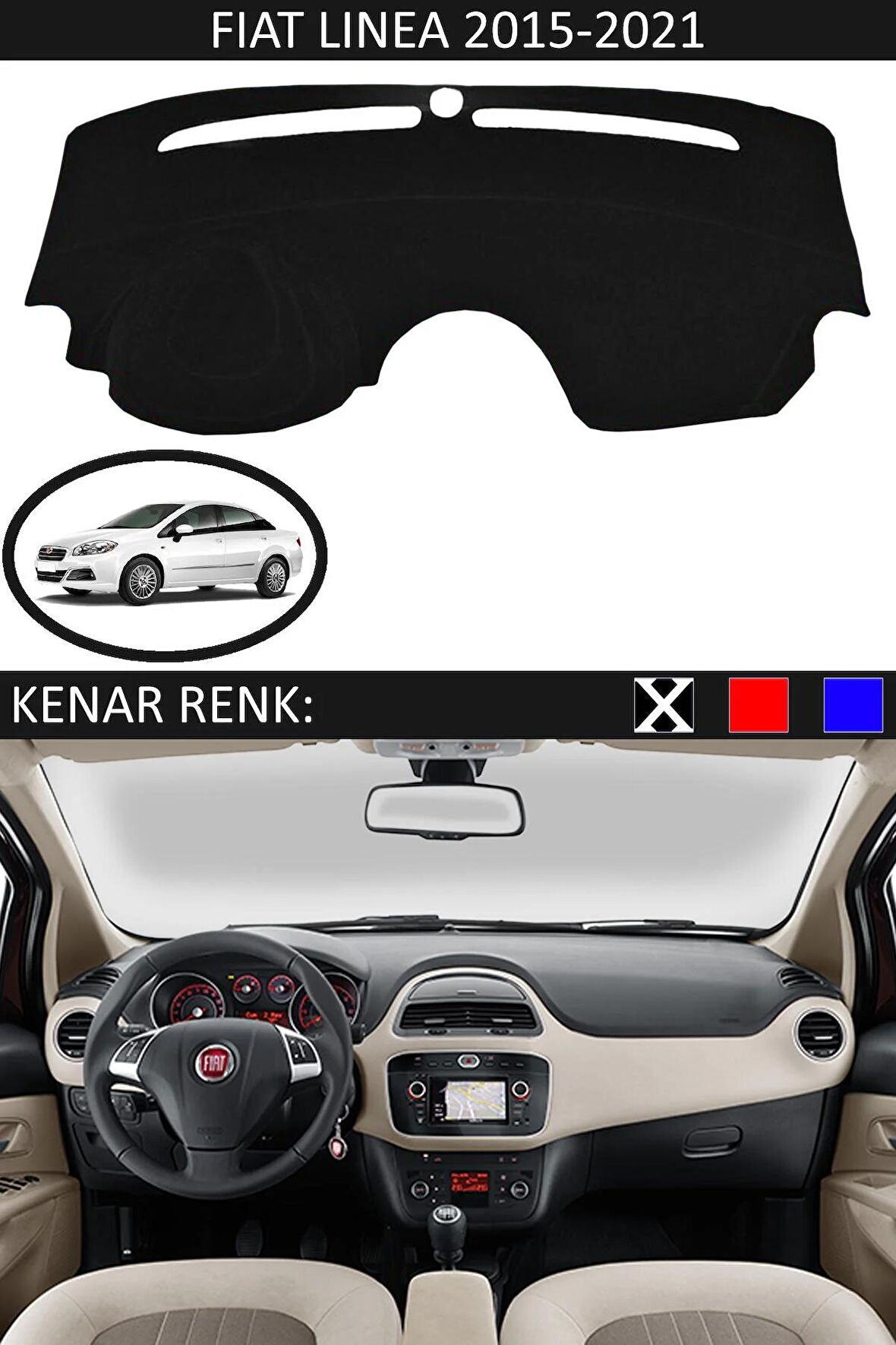 Fiat Palio 2000-2005 İçin Uygun Torpido Koruma Halısı Siyah Kenar Renk Siyah