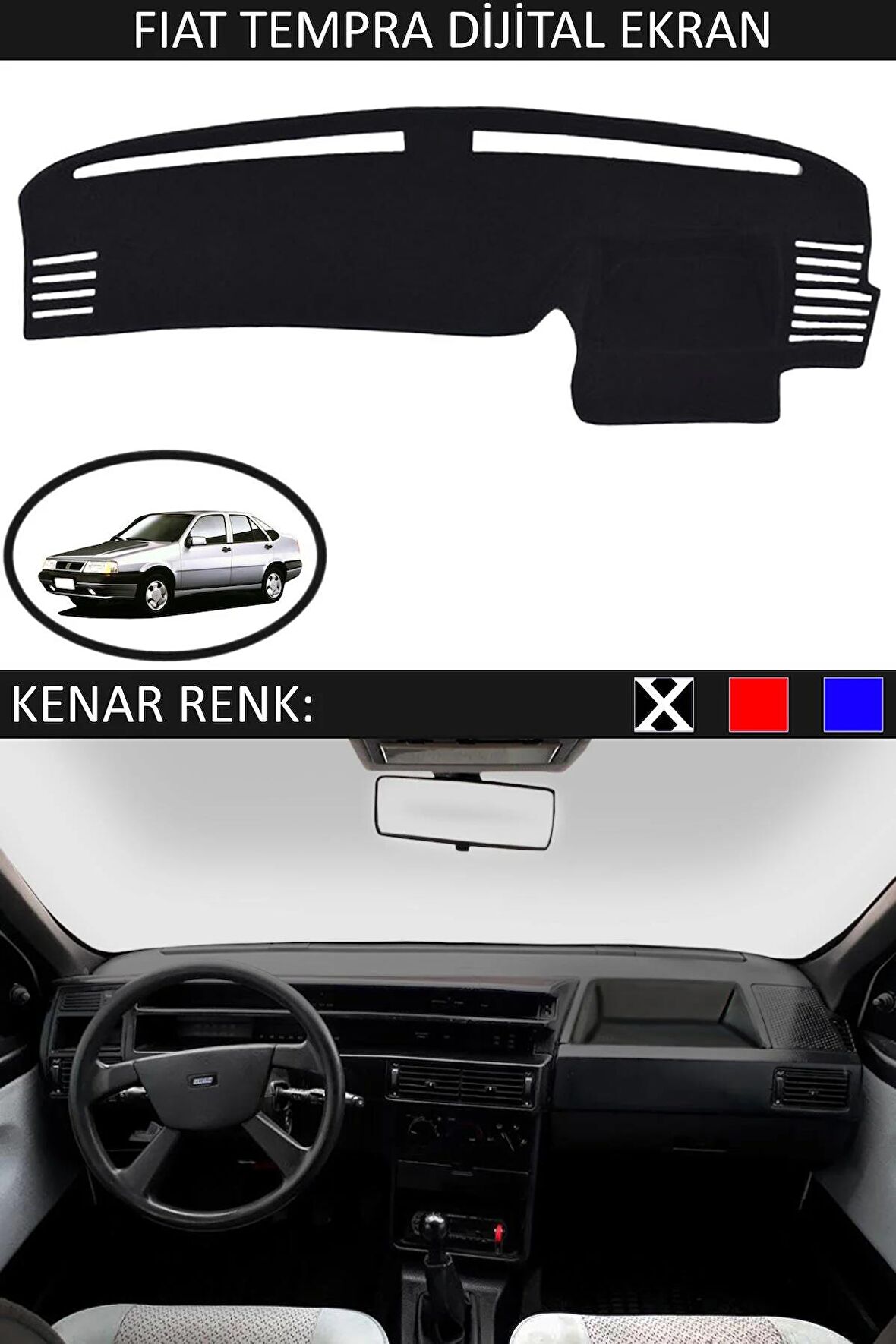 Fiat Uno İçin Uygun Torpido Koruma Halısı Siyah Kenar Renk Siyah
