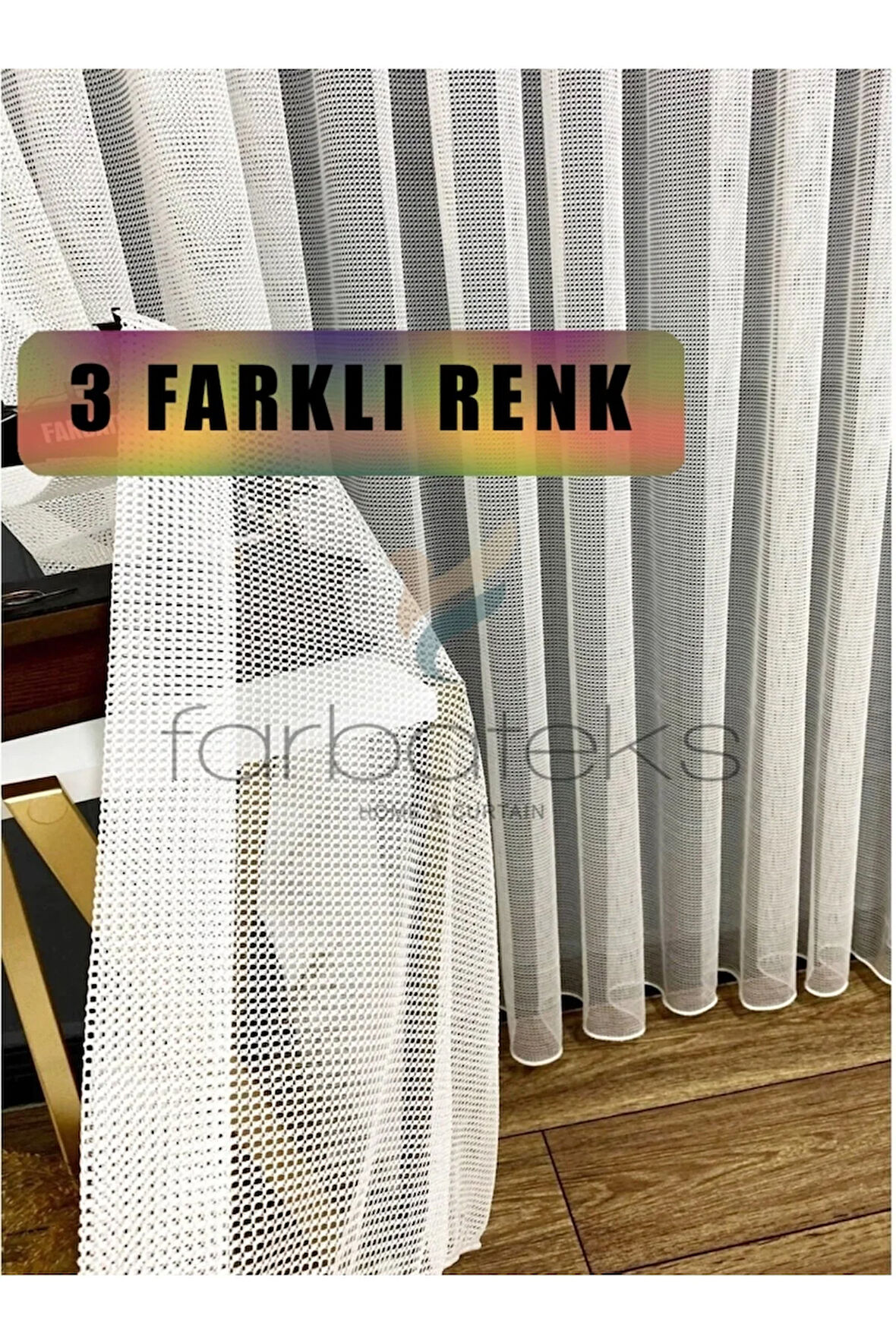 Beyaz Renk Fileli Tül Perde 2Kat Pileli Mutfak Tül Perde