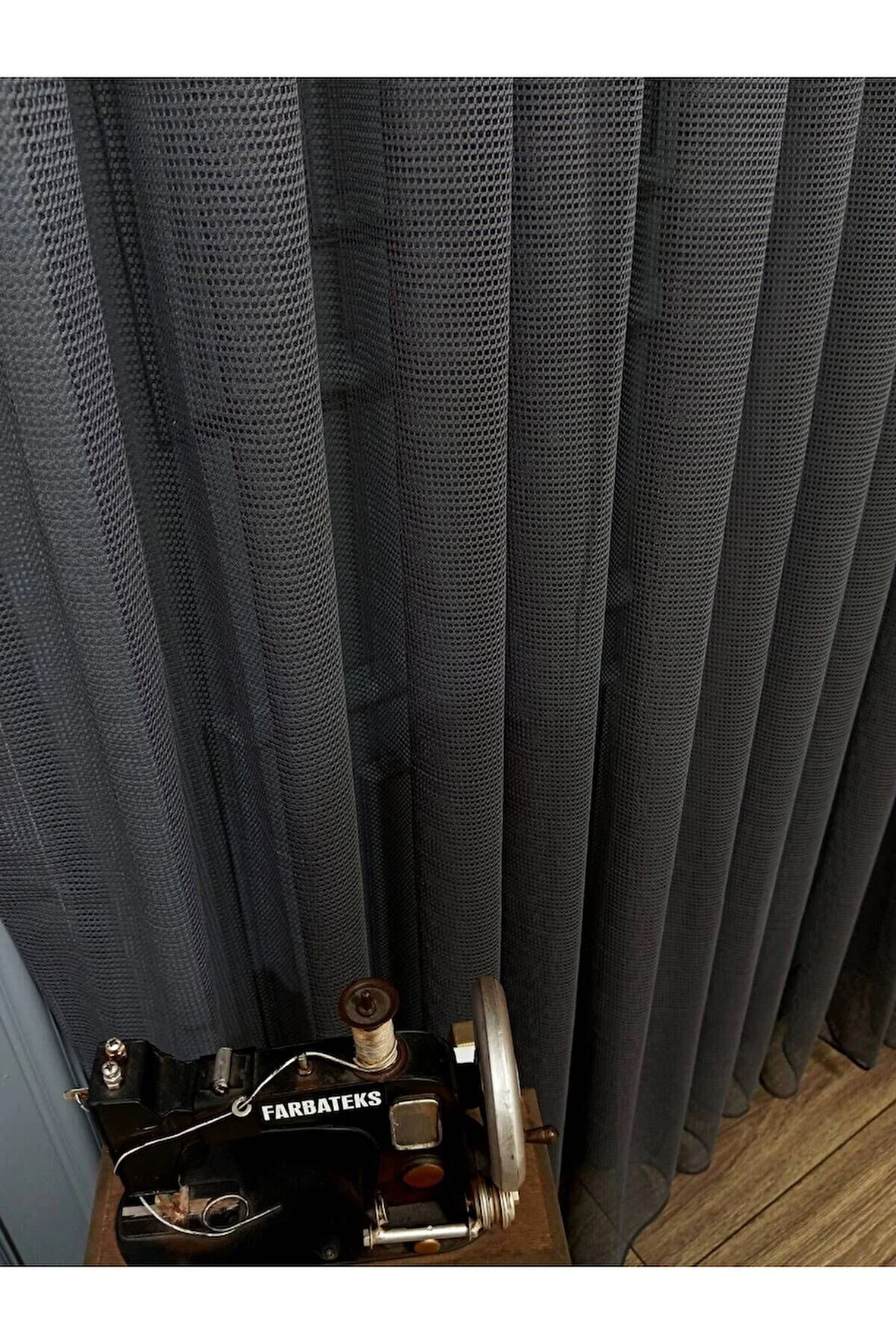 Gri Füme Renkli Fileli Yeni Tasarim  3Kat Pileli File Tül Perde