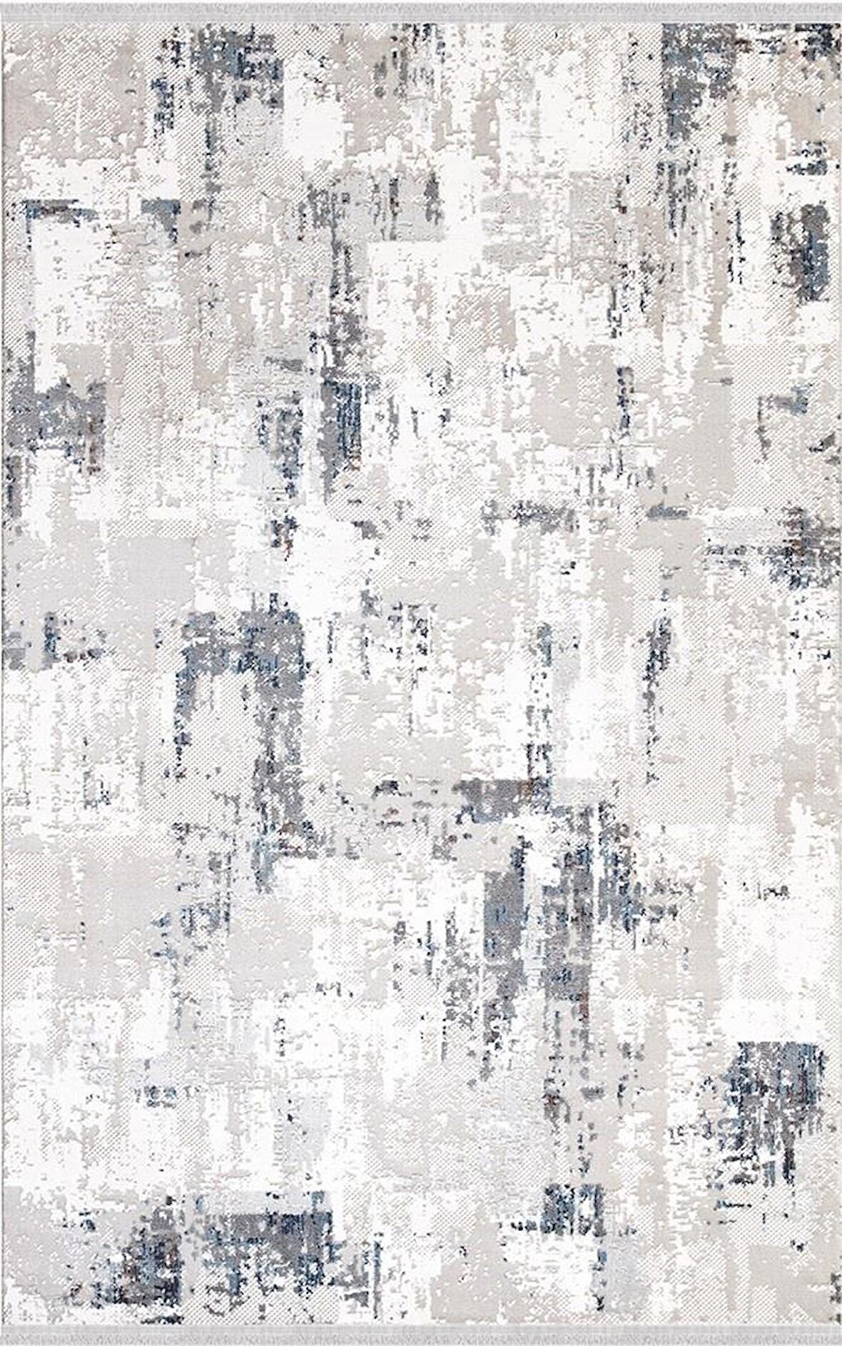 İpek Mekik Halı Filiya Gri Ekru Modern Saçaklı Halı