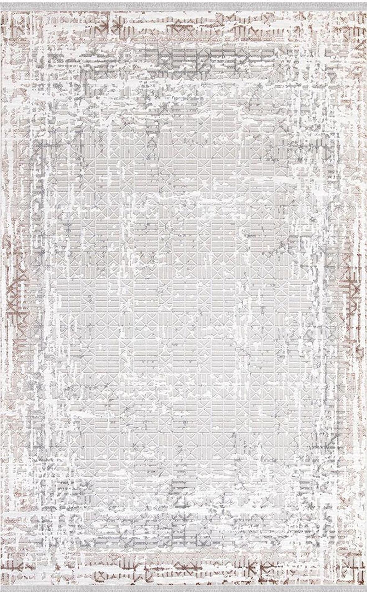 İpek Mekik Halı Filiya Gri Kahve Eskitme Desenli Halı