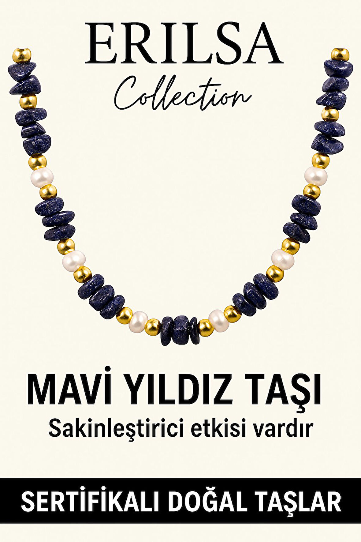 Sertifikalı Kırık Taşlı Model İnci - Mavi Yıldız Taşı Kolye