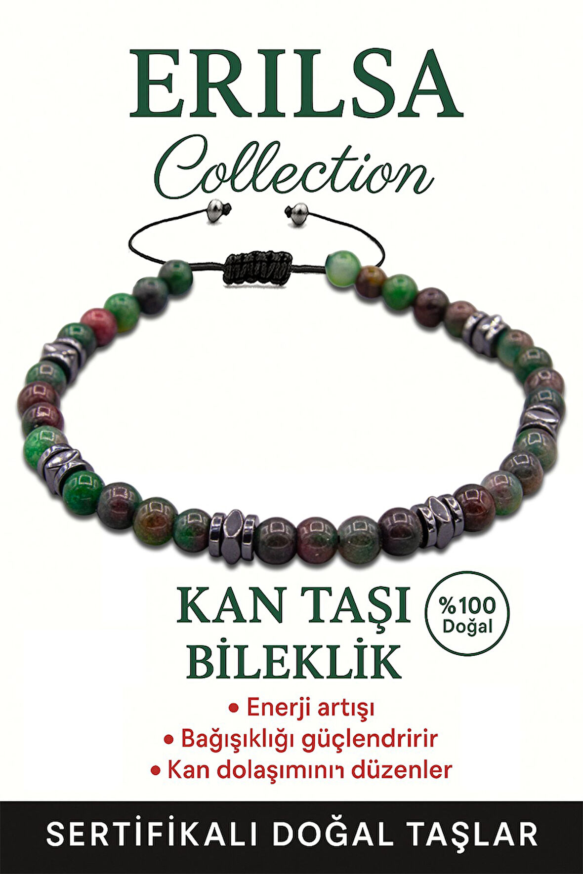 Sertifikalı Fasetli AAA+ Terahertz ve Kan Taşı İnce Model Bileklik – Koruyucu Enerji