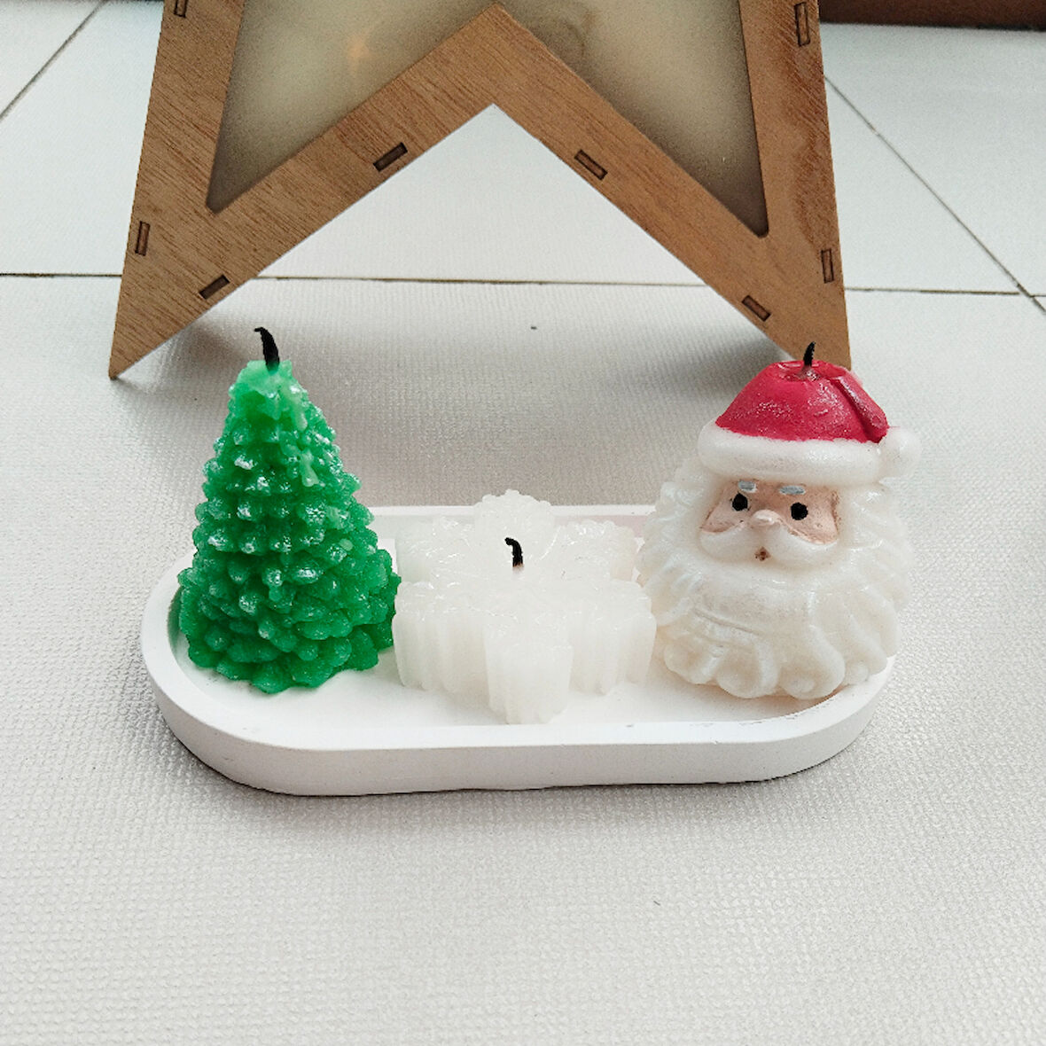 3 Parça Tabaklı Yılbaşı Mum Seti