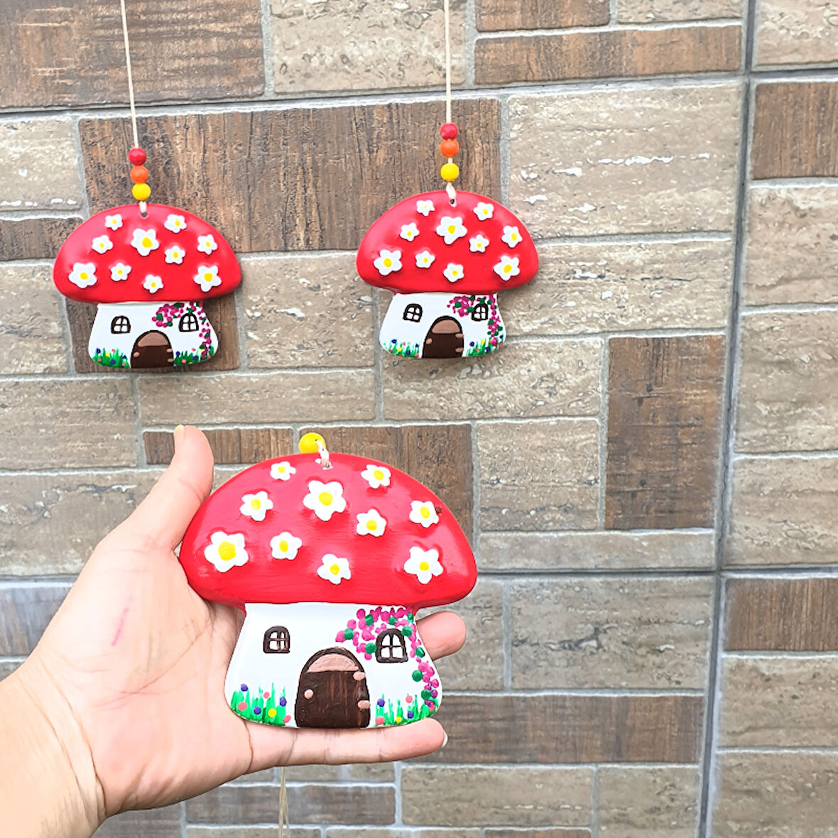 2 Li Mantar Ev  Şeklinde Duvar Dekoru