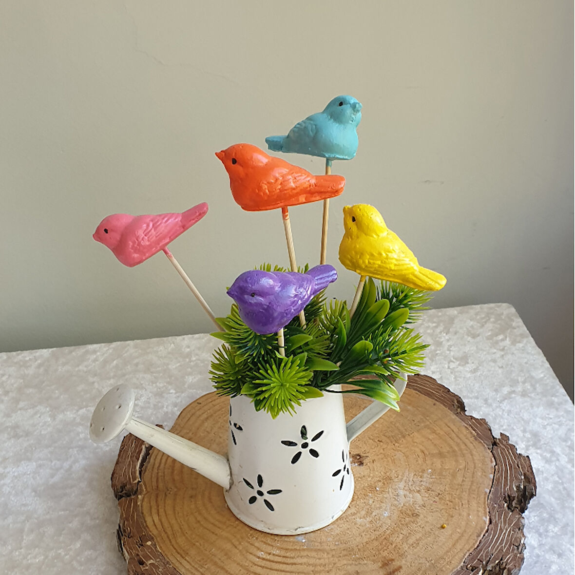 5 Li Rengarenk Kuşlu Saksı Dibi Süsü