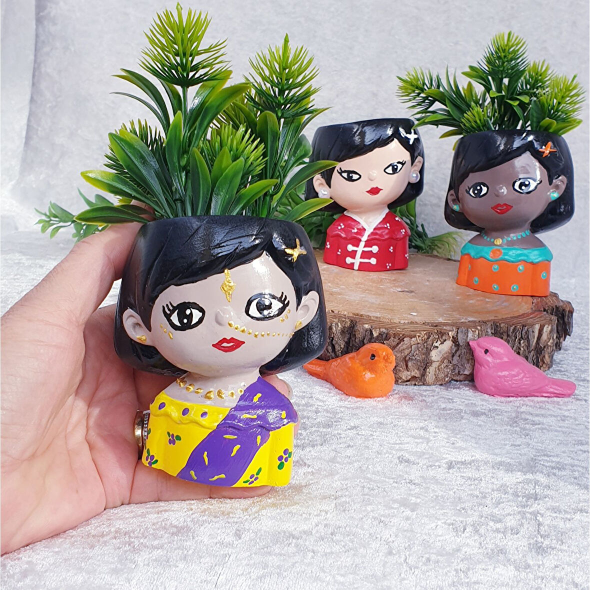 3 Lü Saksı Seti Zenci/hintli/japon