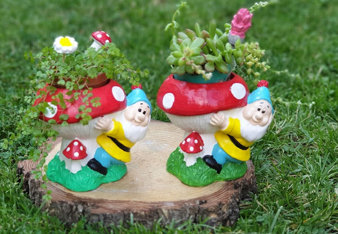 Gülümseten Cüceli Mantar Şeklinde  Saksı