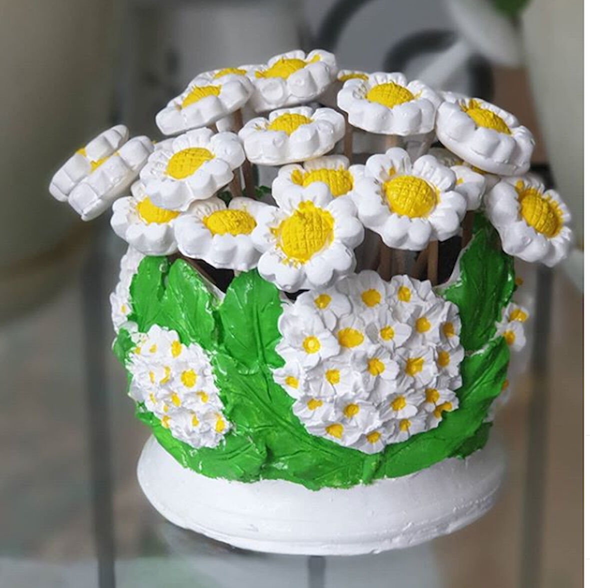 Sunum Papatyalı Demeti  Saksı Dekor