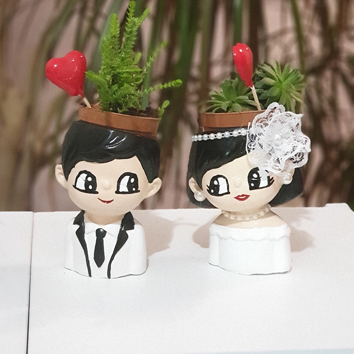 Gelin Damat Aşık Çift Saksı Mumluk Dekor