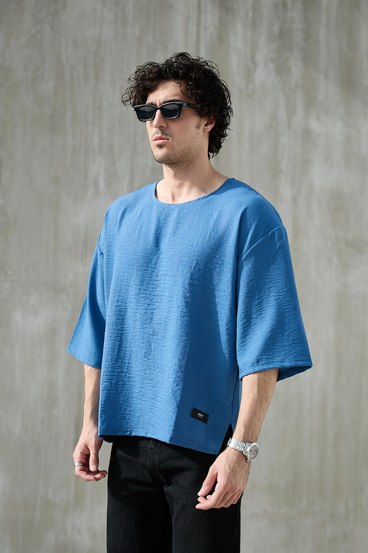 Erkek Kısa Fakir Kol Oversize T-shirt Bisiklet Yaka