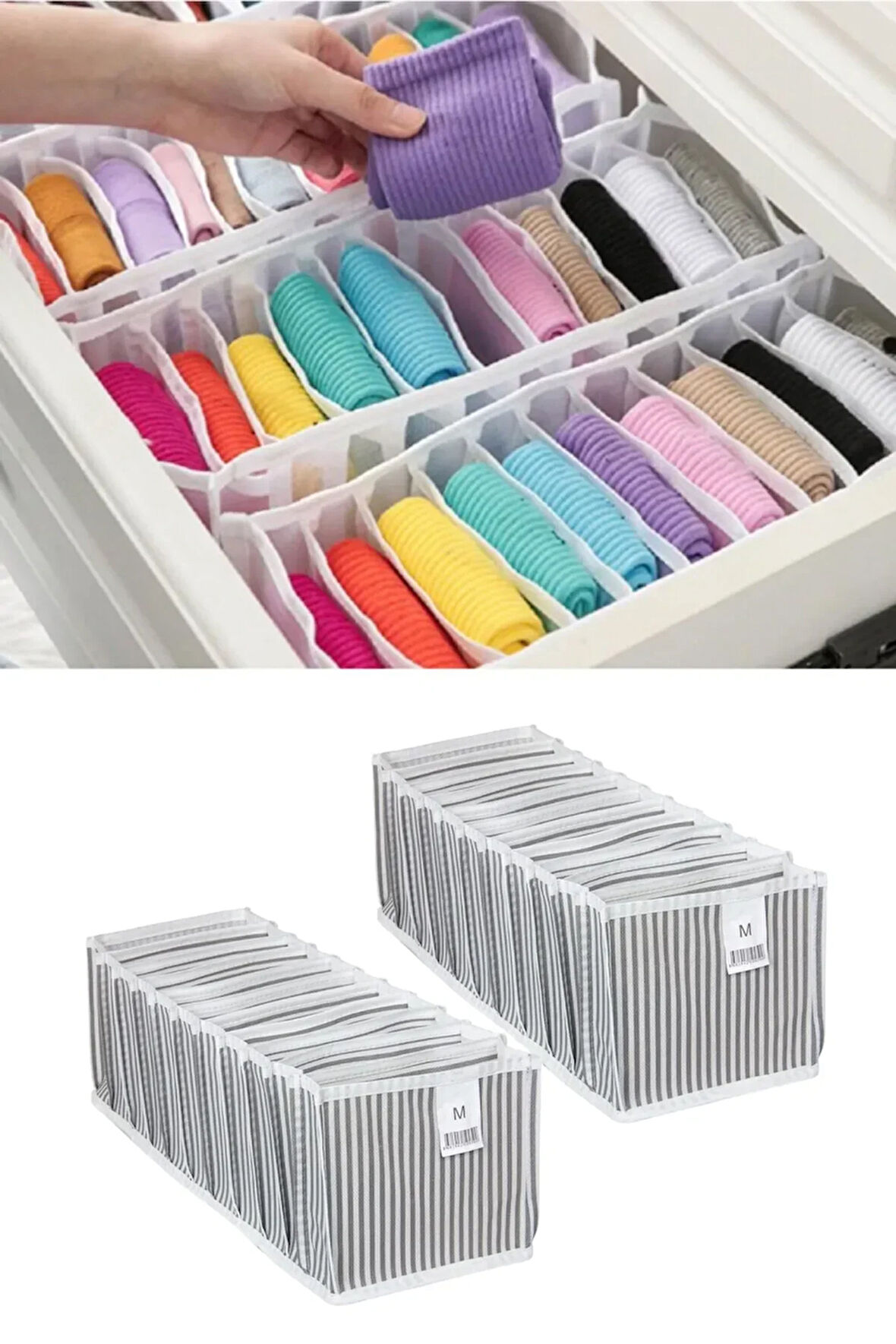 2 Adet Bez Çekmece Içi Akordiyon Bölmeli Organizer, 10 Gözlü Kumaş Katlanabilir