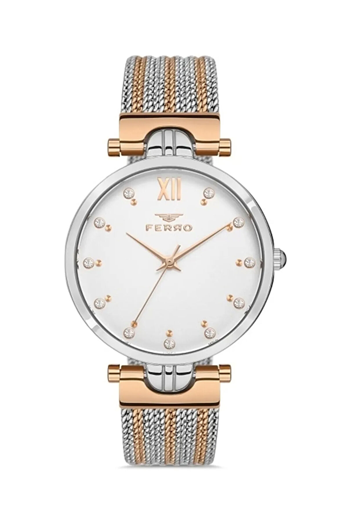 Rose Ve Gümüş Hasır Kordon Kadın Kol Saati Fl21318c-e